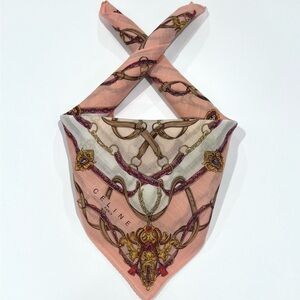 Celine Vintage Handkerchief Mini Scarf Bannada Art Pink Cotton Pocket Square 18”